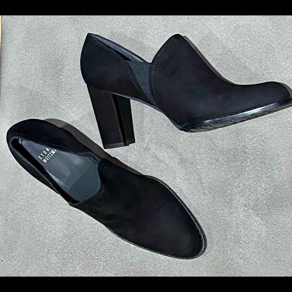 New Stuart Weitzman Black Suede Ankle Boot with Box